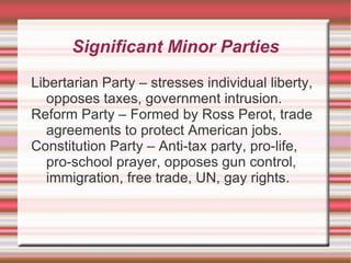 GOP* - white males, Protestants, and the business community. *GOP is common shorthand for the Republican Party. GOP stands for Grand Old Party.