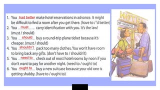 had better
must
should
shouldn’t
need to
ought to
 