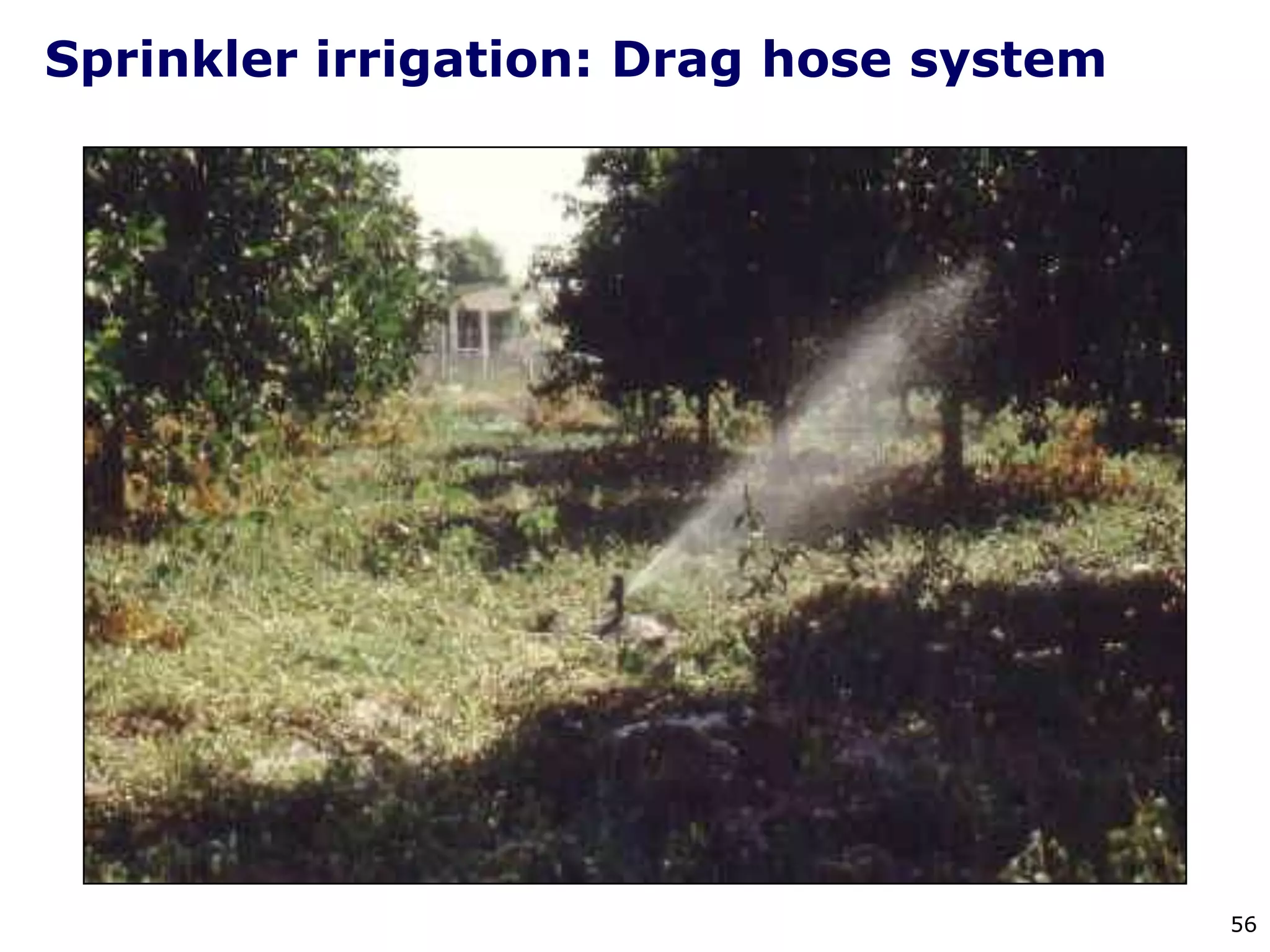 56
Sprinkler irrigation: Drag hose system
 