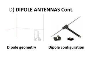 D) DIPOLE ANTENNAS Cont.

Dipole geometry

Dipole configuration

 