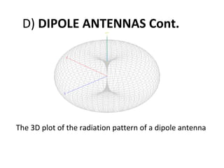 D) DIPOLE ANTENNAS Cont.

The 3D plot of the radiation pattern of a dipole antenna

 
