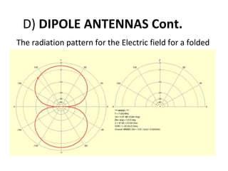 D) DIPOLE ANTENNAS Cont.
The radiation pattern for the Electric field for a folded
dipole antenna

 