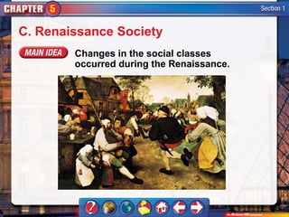 C. Renaissance Society
        Changes in the social classes
        occurred during the Renaissance.
 