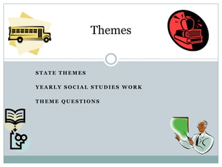 Themes


STATE THEMES

YEARLY SOCIAL STUDIES WORK

THEME QUESTIONS
 