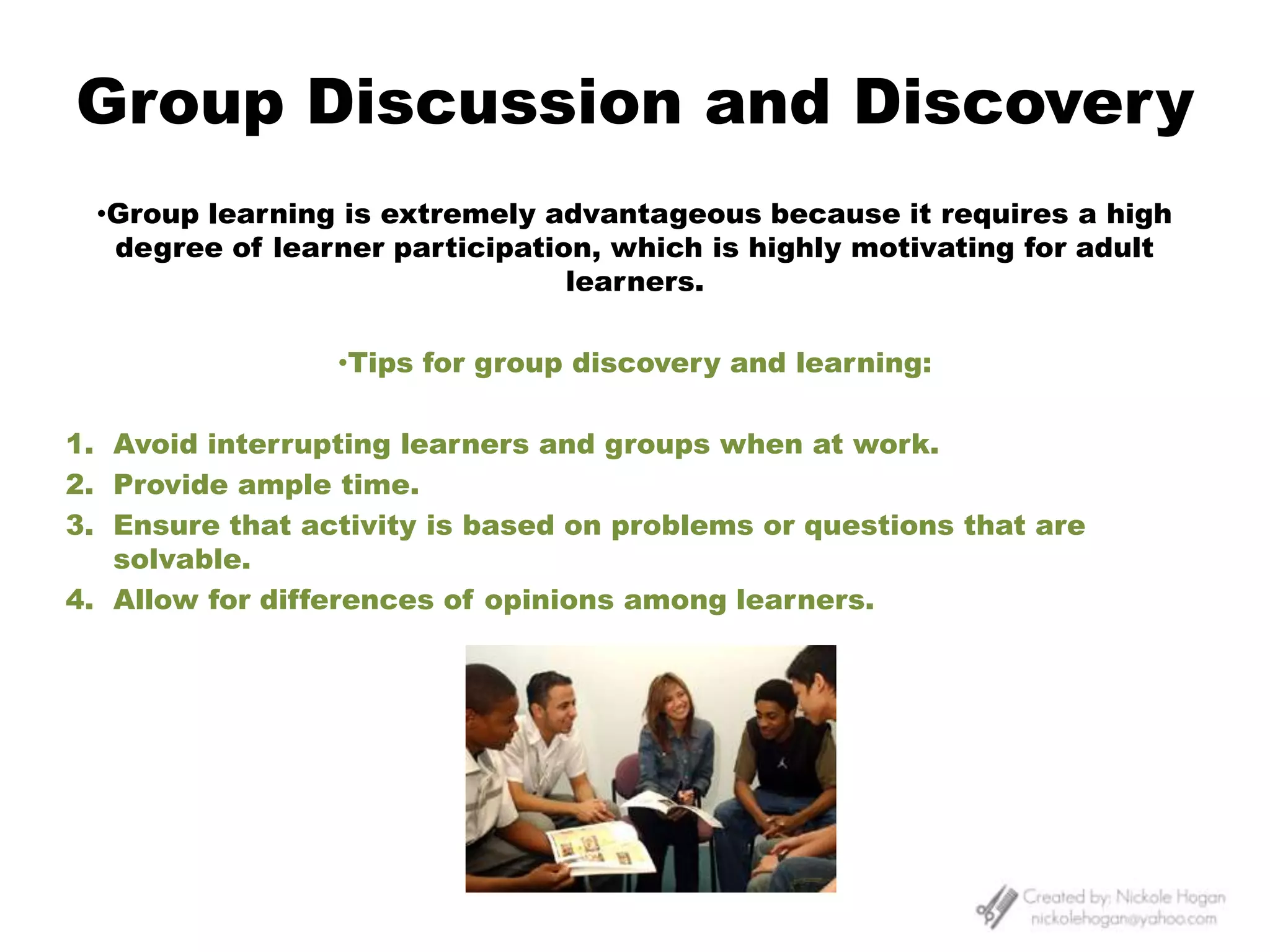 Teaching and Learning Methods and TechniquesTeaching Method- Represents the manner in which the educator uses the material and resources to achieve results.