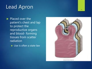 Lead Apron
 Placed over the
patient’s chest and lap
to protect the
reproductive organs
and blood- forming
tissues from scatter
radiation
 Use is often a state law
19
 