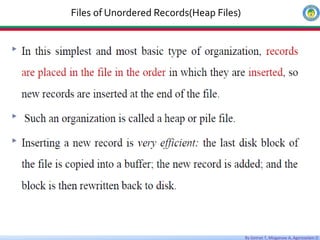 By Getnet T, Misganaw A, Agereselam D
Files of Unordered Records(Heap Files)
 