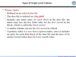 By Getnet T, Misganaw A, Agereselam D
Types of Single-Level Indexes
 
