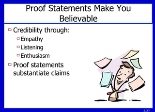 Proof Statements Make You Believable Credibility through: Empathy Listening Enthusiasm Proof statements  substantiate claims 