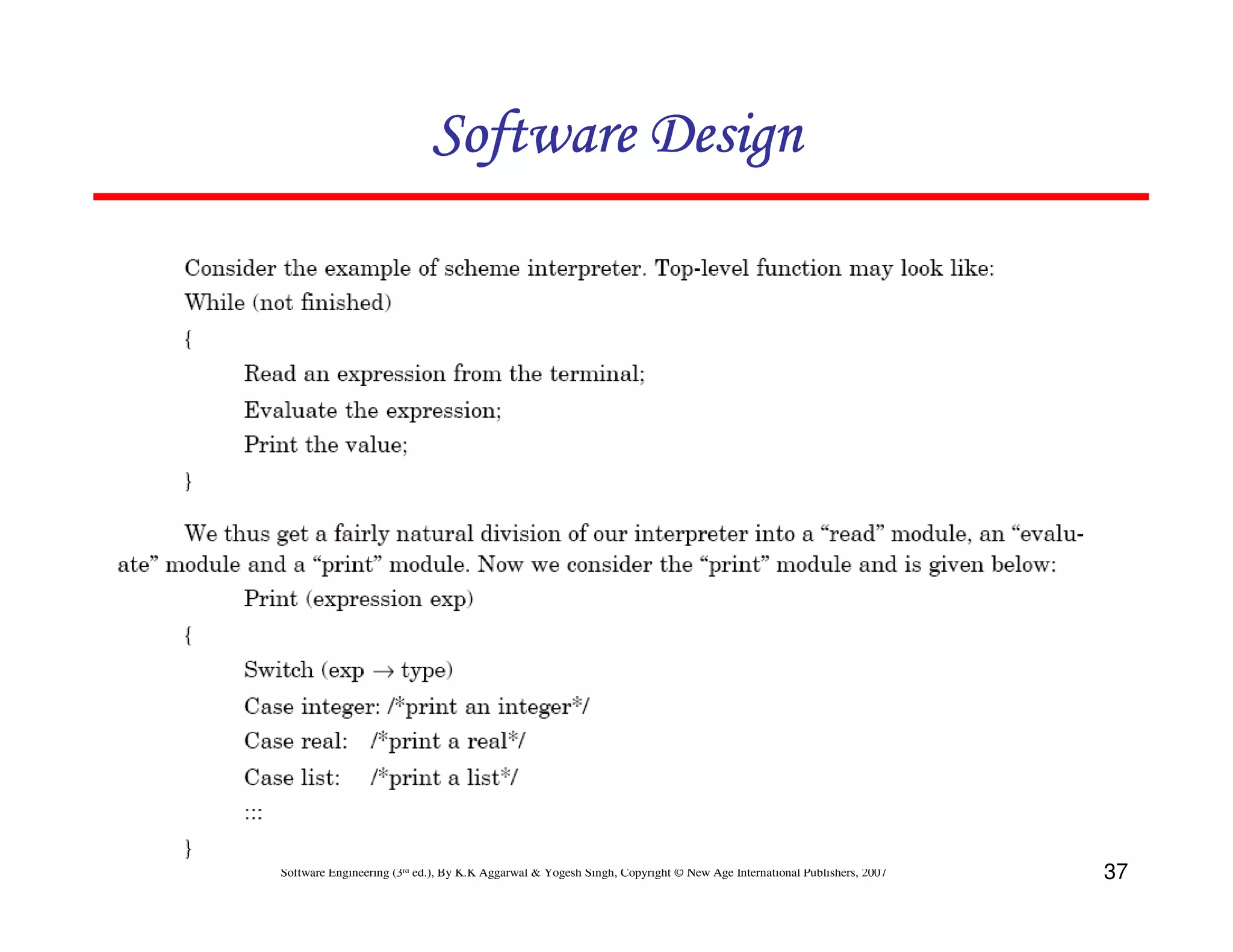 Software Design

Software Engineering (3rd ed.), By K.K Aggarwal & Yogesh Singh, Copyright © New Age International Publishers, 2007

37

 