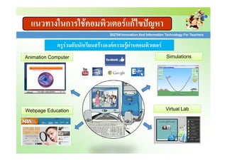 ก

F

F กF

ˆ

202704 Innovation And Information Technology For Teachers

F ก ก

F

F

F F

F

Animation Computer

Simulations

Webpage Education

Virtual Lab

 