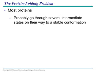 Copyright © 2005 Pearson Education, Inc. publishing as Benjamin Cummings
The Protein-Folding Problem
• Most proteins
– Probably go through several intermediate
states on their way to a stable conformation
 