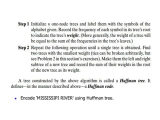◼ Encode ‘MISSISSIPI RIVER’ using Huffman tree.
 