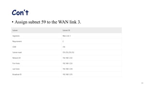 Con’t
• Assign subnet 59 to the WAN link 3.
20
 