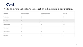 Cont’
• The following table shows the selection of block size in our example.
8
 