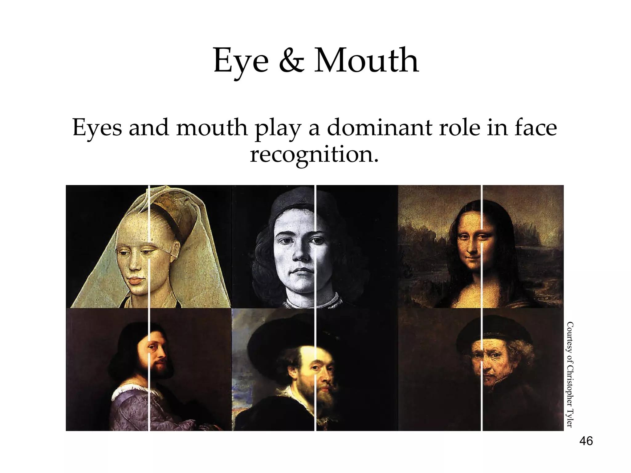 Eye & Mouth Eyes and mouth play a dominant role in face recognition. Courtesy of Christopher Tyler 