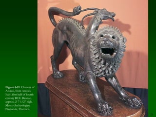 Explore the subject matter in Etruscan painting. 17Figure 6-8  Leopards, banqueters, and musicians, detail of mural paintings in the Tomb of the Leopards, Tarquinia, Italy, ca. 480–470 BCE.