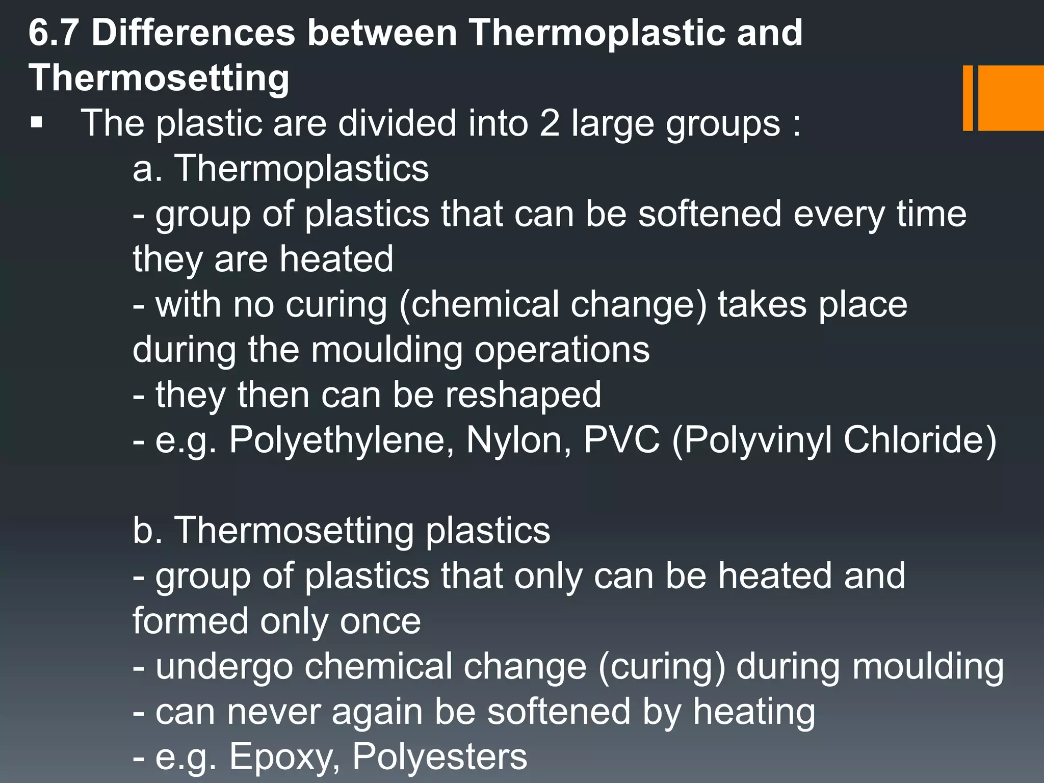 a material consisting of long molecular chains or networks of low-weight elements to form a single compound2. Polymerizationa process of linking the monomers together to form a polymer