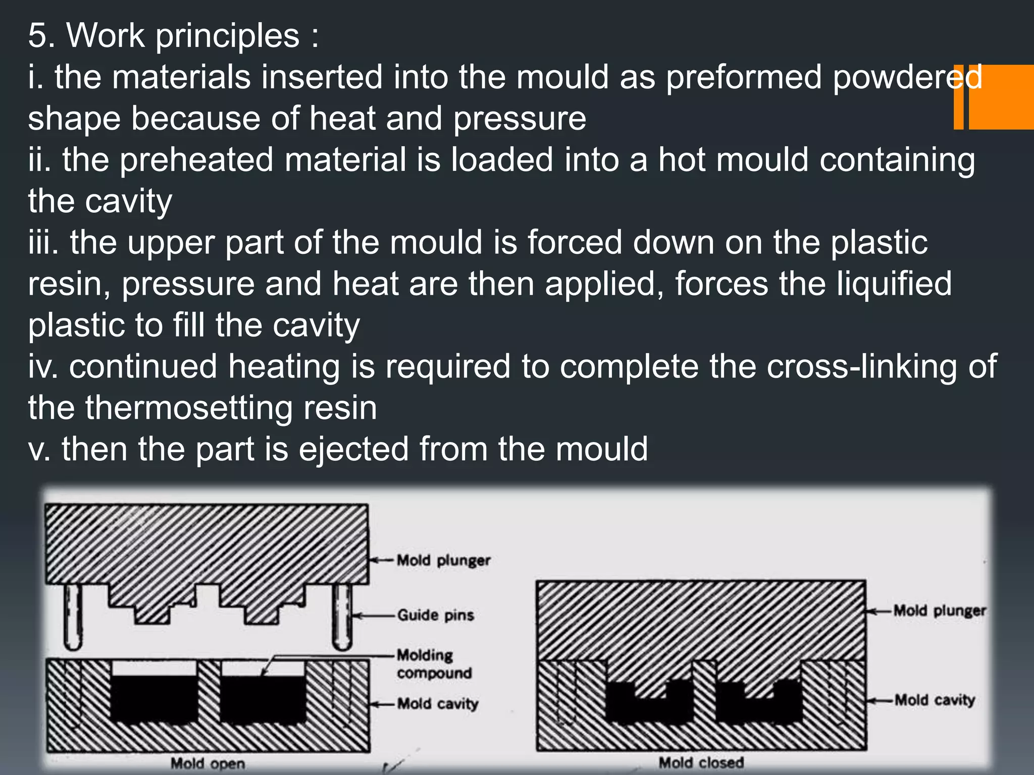 Stronger material and insoluble to the solvents because impossible for the solvents to enter and breaks the chains.6.9.1 General Properties of Thermosetsmelted material when the first time heated and then settled or preserved into hard and rigid shape at that temperature