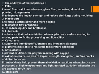 5. Copolymer : consist of polymer chains made up of two or more chemically different repeating units which can be in different sequences.Linear polymer M – M – M – MAlternating copolymer M – O – M – O – M – ORandom copolymer O – M – O – O – M – O – MBlock copolymer M – M – M – O – O – O – M6. Amorphous (non-crystalline)a substance having no specific space lattice, the molecules being distributed at random
