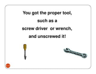 You got the proper tool,
             such as a
      screw driver or wrench,
         and unscrewed it!




6-6
 