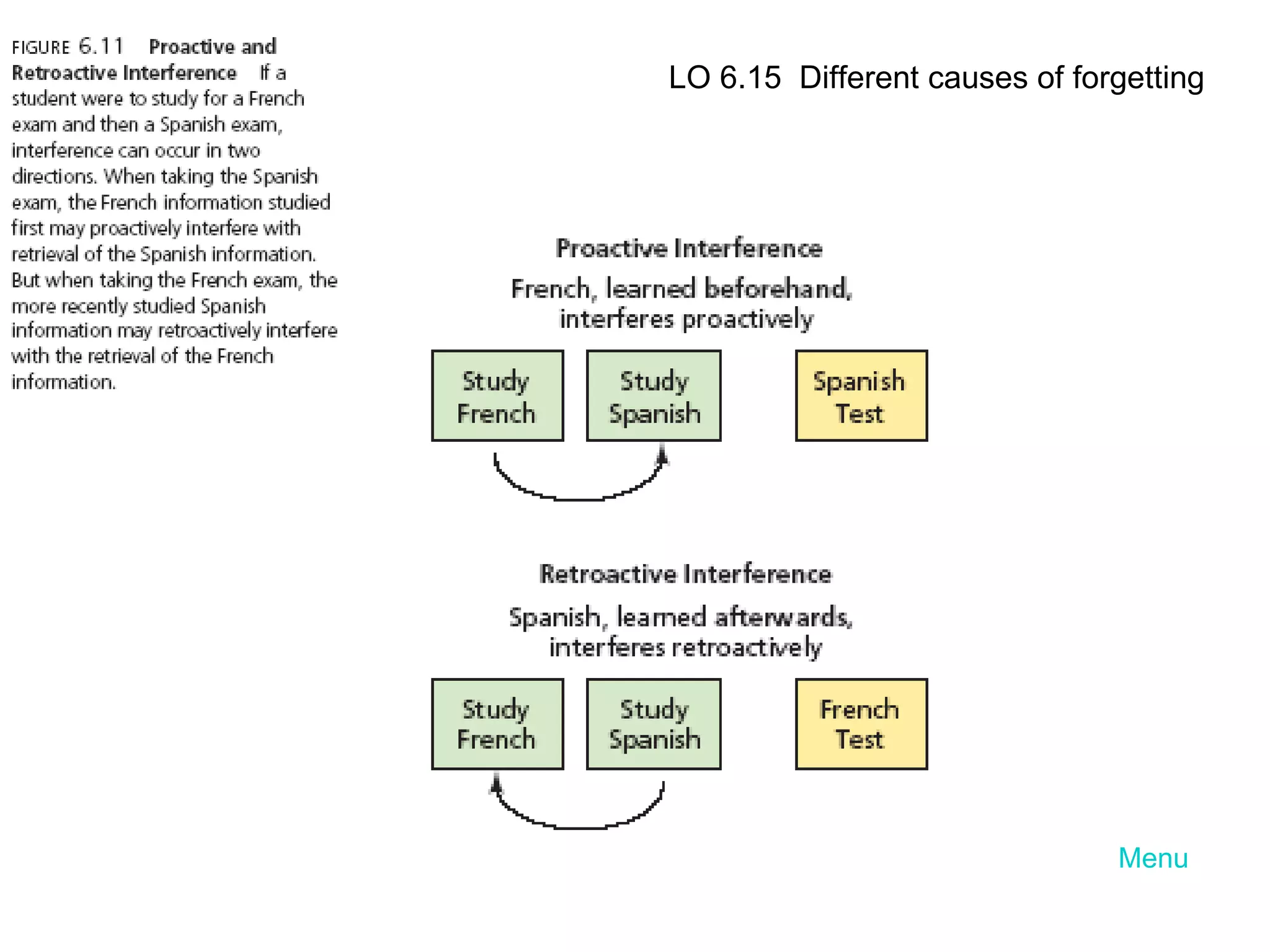 Menu LO 6.15  Different causes of forgetting 