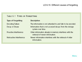 Menu LO 6.15  Different causes of forgetting 