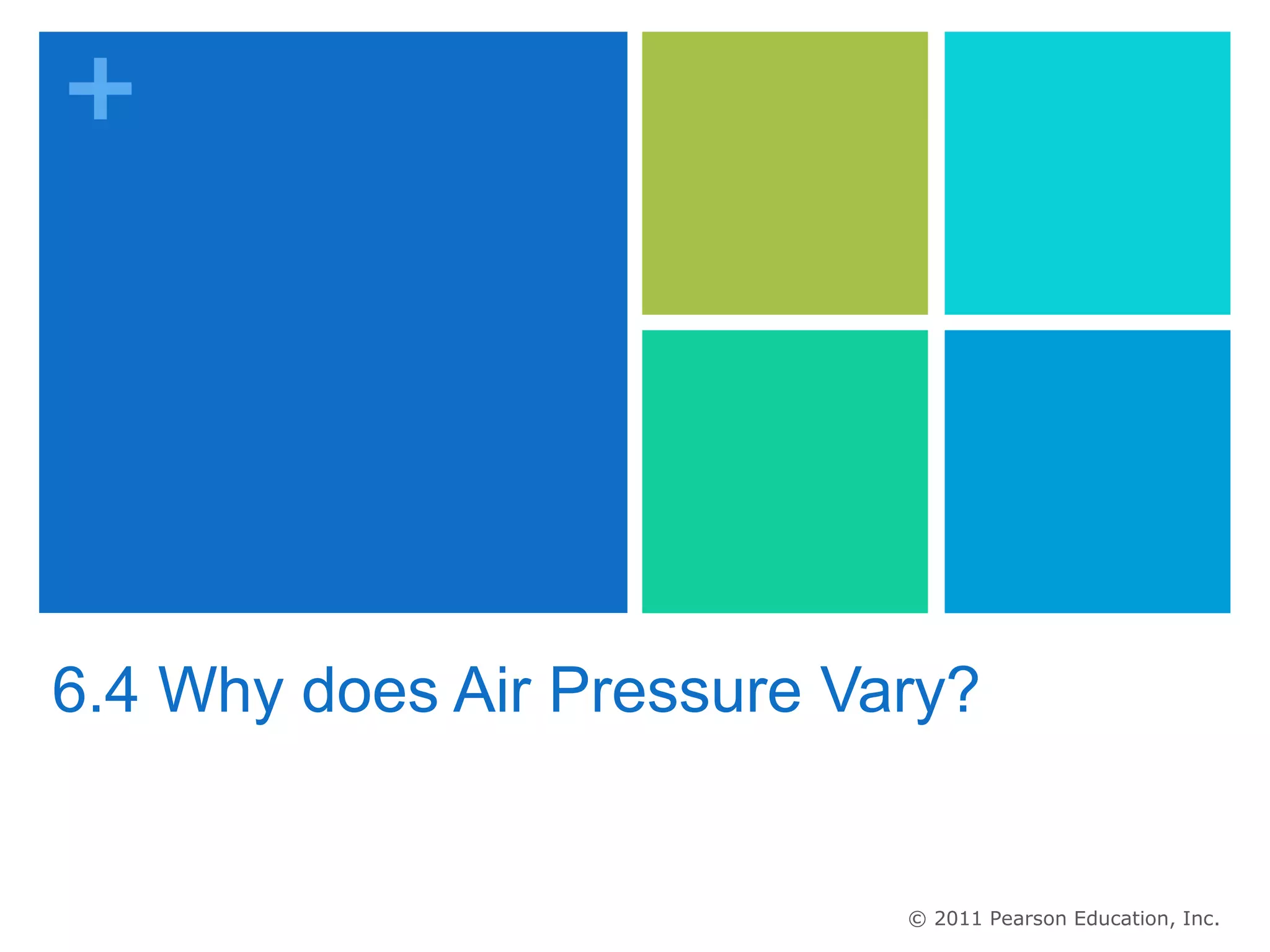 +




6.4 Why does Air Pressure Vary?


                            © 2011 Pearson Education, Inc.
 