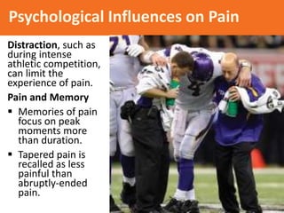 Psychological Influences on Pain
Distraction, such as
during intense
athletic competition,
can limit the
experience of pai...