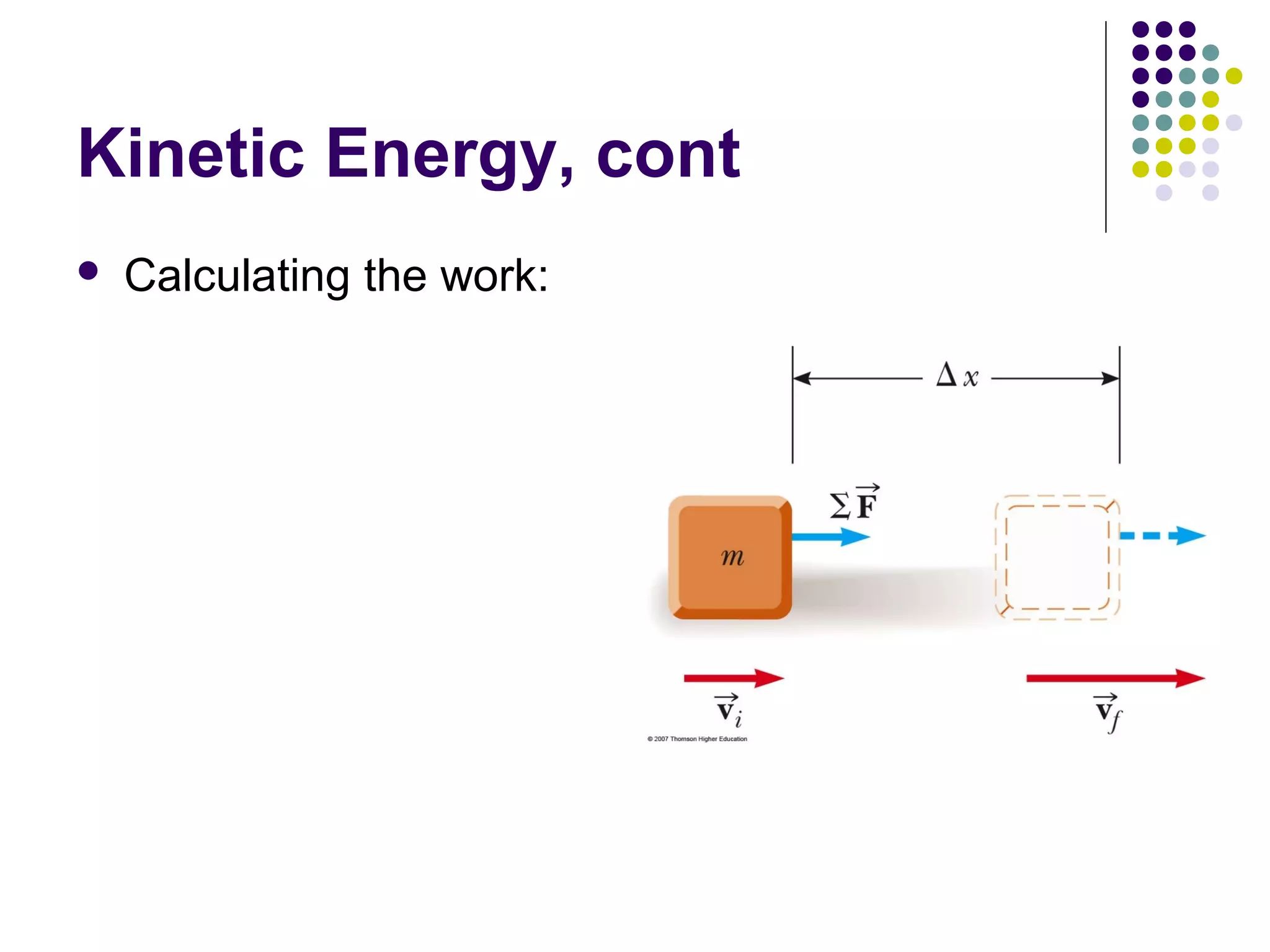 Kinetic Energy, cont


Calculating the work:

 