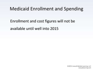 Medicaid Enrollment and Spending
Enrollment and cost figures will not be
available until well into 2015
 