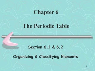 Chapter 6
The Periodic Table
Section 6.1 & 6.2
Organizing & Classifying Elements
1
 