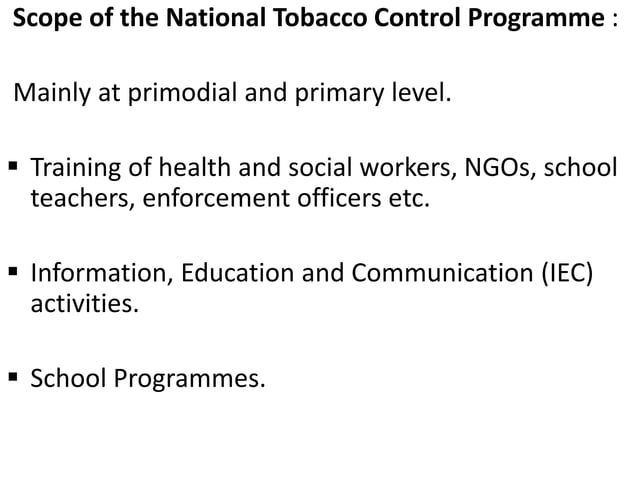 Chapter 6.1 national tobacco control program | PPTX | Illegal Drugs ...