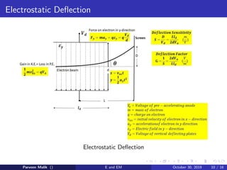 Electrostatic Deflection
Electrostatic Deflection
Parveen Malik () E and EM October 30, 2019 10 / 16
 