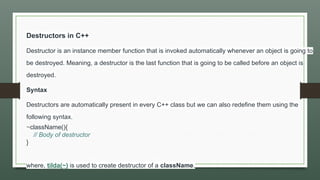 C++ Constructors and destructors presentation | PPTX