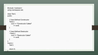 C++ Constructors and destructors presentation | PPTX