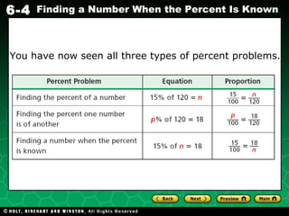 You have now seen all three types of percent problems. 