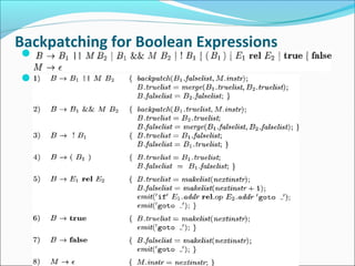Backpatching for Boolean Expressions 
 
 
 