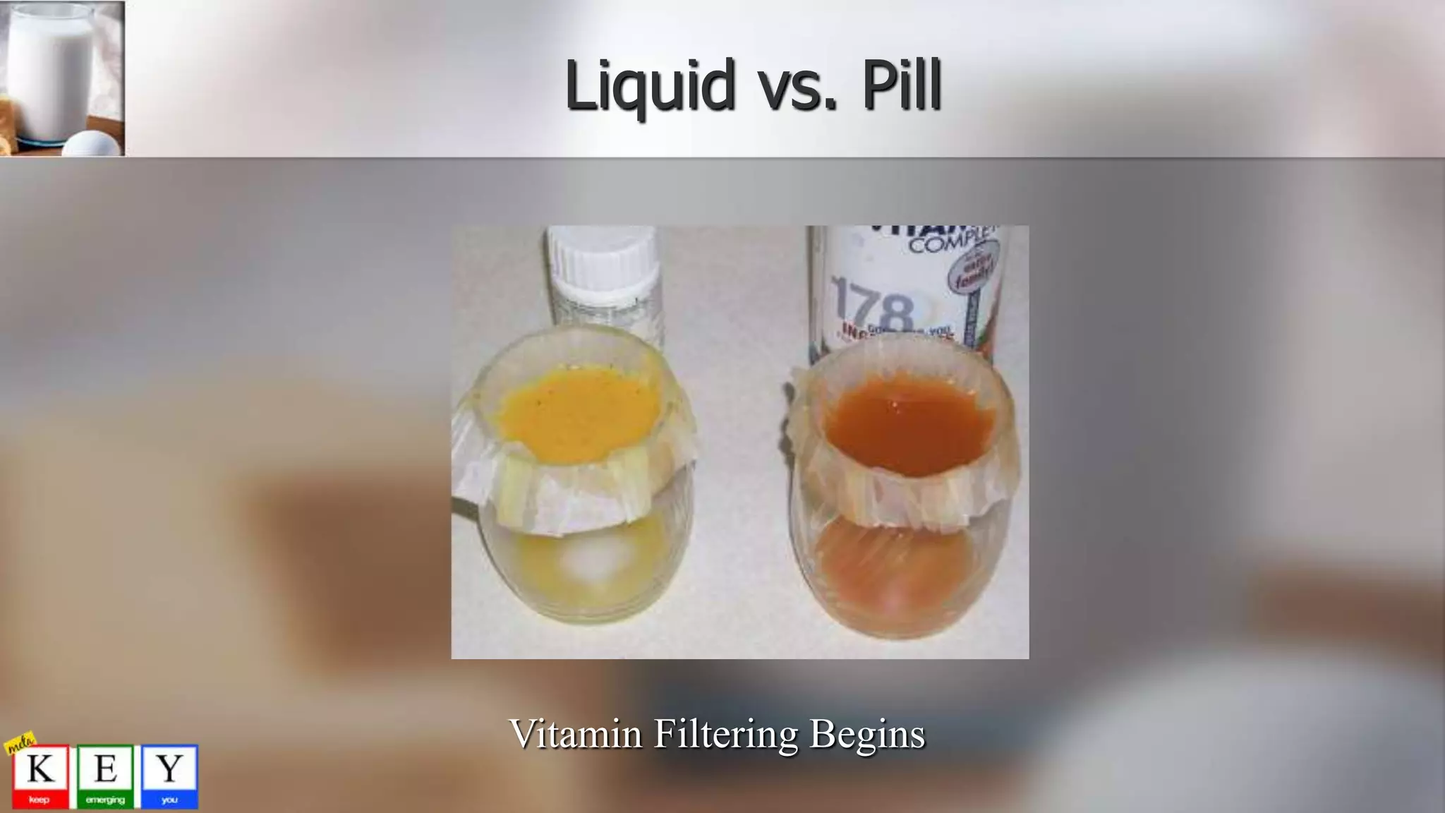 Liquid vs. Pill
Vitamin Filtering Begins
 