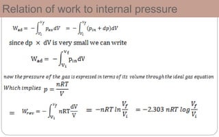 Relation of work to internal pressure
 