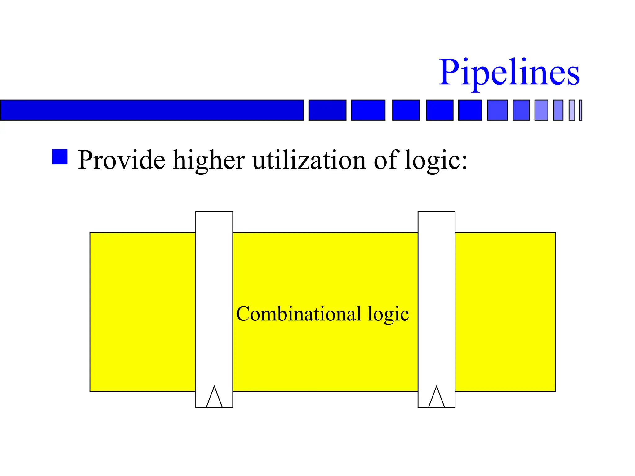 Pipelines
 Provide higher utilization of logic:
Combinational logic
 