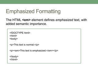 Emphasized Text In Html Chapter 6 html | PPTX