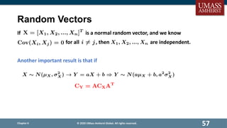 Random Vectors
Chapter 6
57
If is a normal random vector, and we know
for all , then are independent.
Another important result is that if
© 2020 UMass Amherst Global. All rights reserved.
 