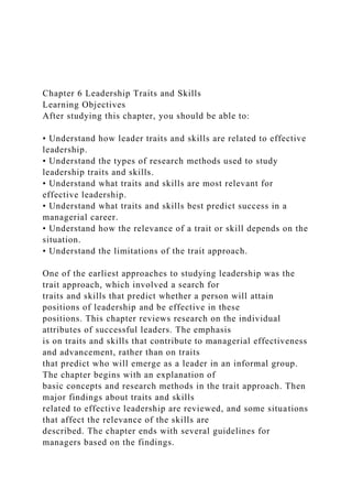 Chapter 6 Leadership Traits and SkillsLearning Objectives .docx