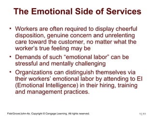 Fisk/Grove/John-4e, Copyright © Cengage Learning. All rights reserved. 1 | 11
The Emotional Side of Services
• Workers are...