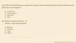 Std 12 Computer Chapter 6 object oriented concept important mcqs | PPTX