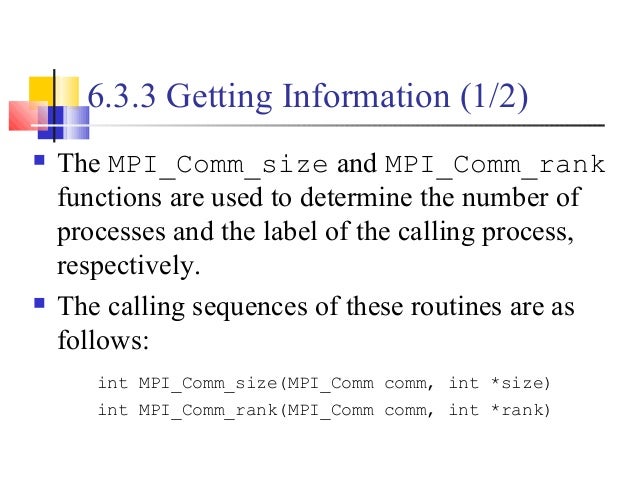 chapter 6 pc mpi comm size