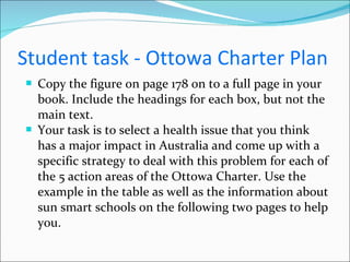 Student task - Ottowa Charter Plan <ul><li>Copy the figure on page 178 on to a full page in your book. Include the heading...