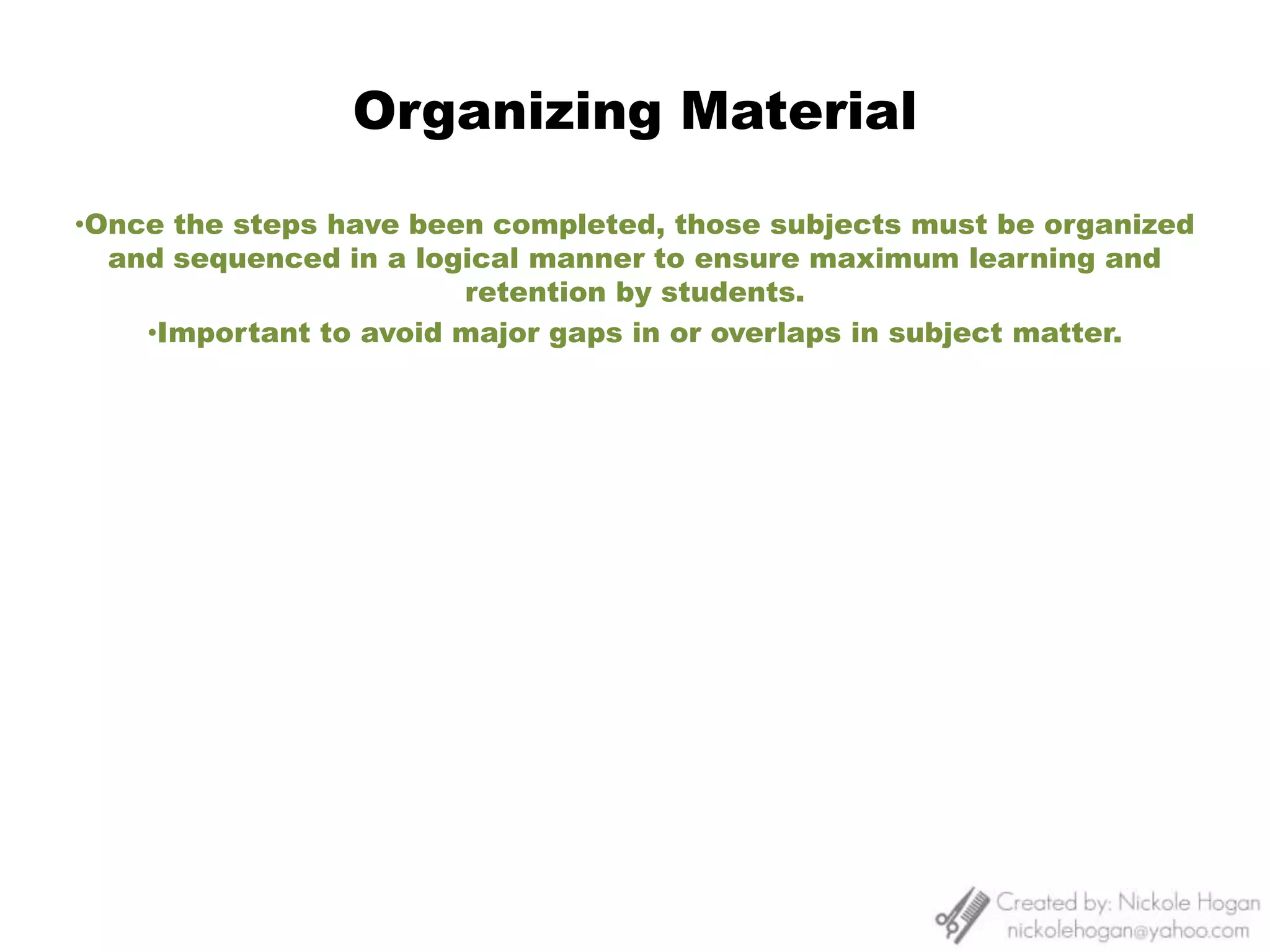 Example:  Subject- Hair Color  Unit- Color Theory  Unit- Color Application