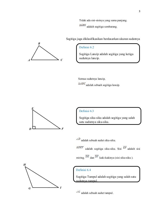 Ukuran Sisi Yang Membentuk Segitiga Lancip Ditunjukan Oleh